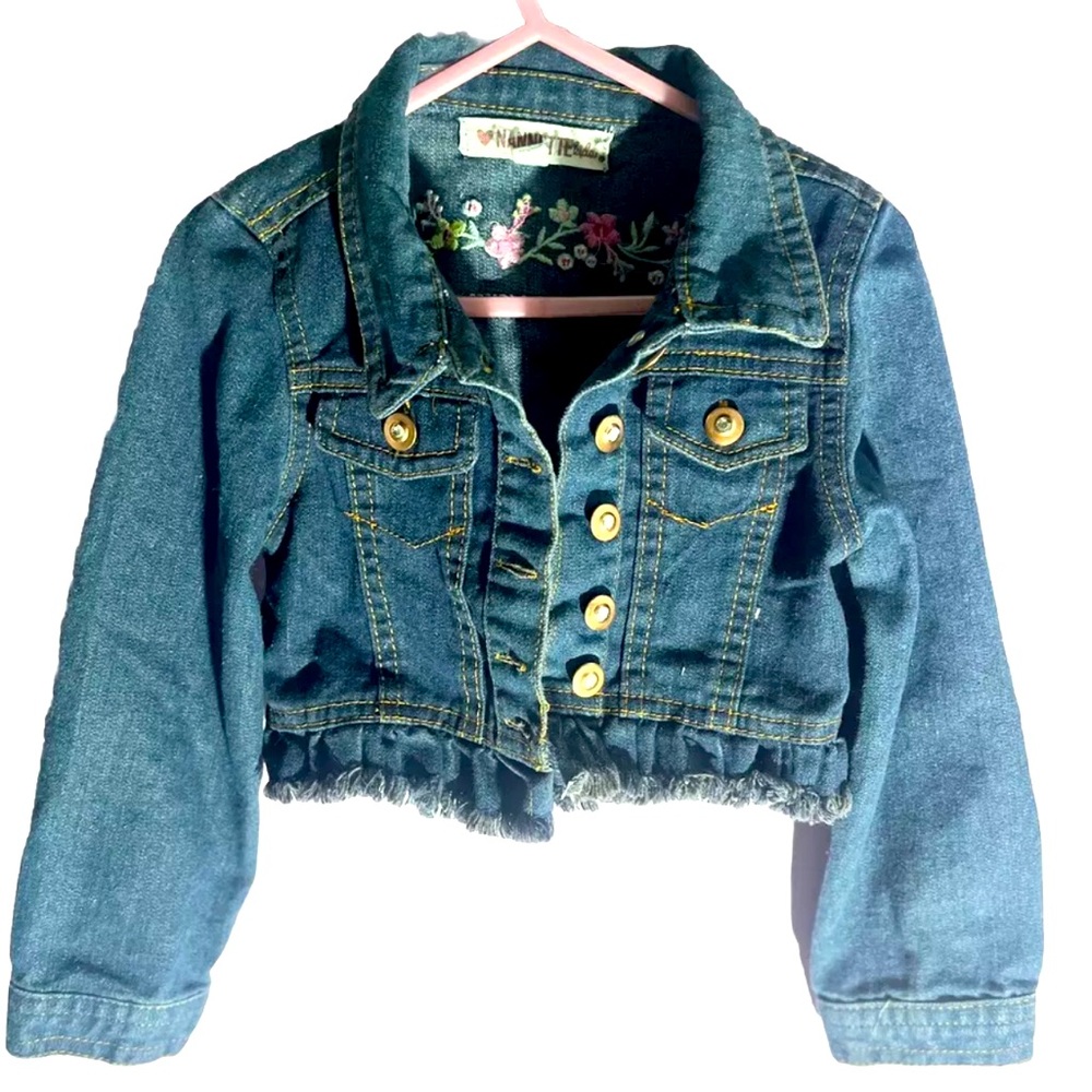 Nannette Girls Cropped Denim With Flower Button Up Jacket Size Small